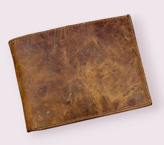 Rustic brown genuine buffalo leather wallet