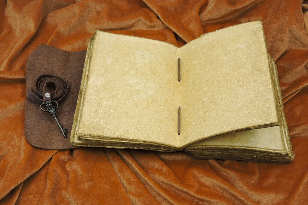 Handcrafted Compass Vintage Leather Journal - Antique Handmade Leather Bound journal with deckle edge paper