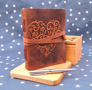 Heart of life Handcrafted leather embossed journal with recycle handmade vintage cotton paper