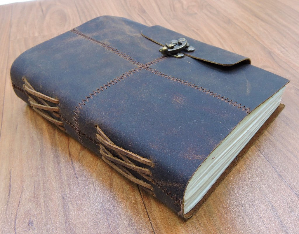 Handcrafted Brown Leather Journal with Unique Style Cover and C lock Closure