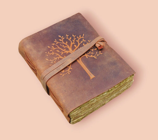 Tree of life Handcrafted leather embossed journal with recycle handmade vintage cotton paper