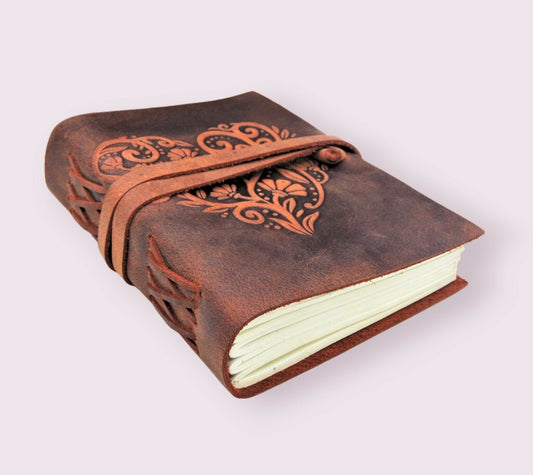 Heart of life Handcrafted leather embossed journal with recycle handmade cotton paper