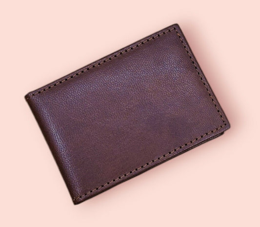 Genuine leather bi-fold style credit card holder