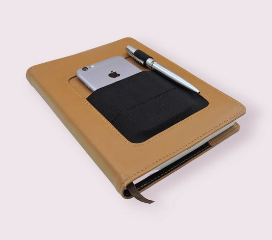 Handmade Leather Refillable Notebook with Mobile Sleeve
