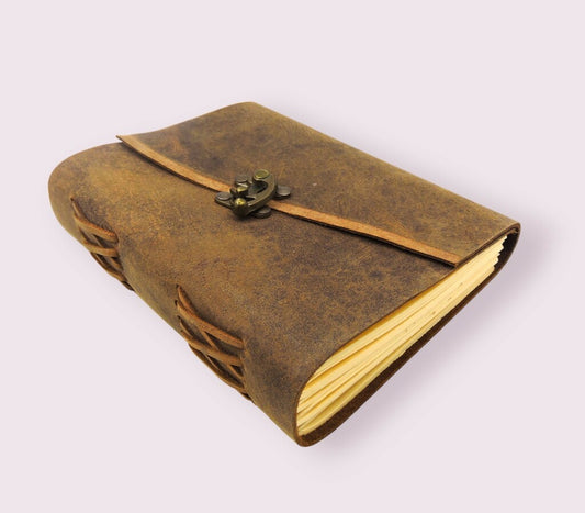 Handcrafted C lock journal with handmade recycle parchment paper