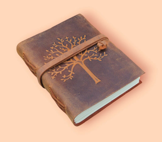 Tree of life Handcrafted leather embossed journal with recycle handmade cotton paper
