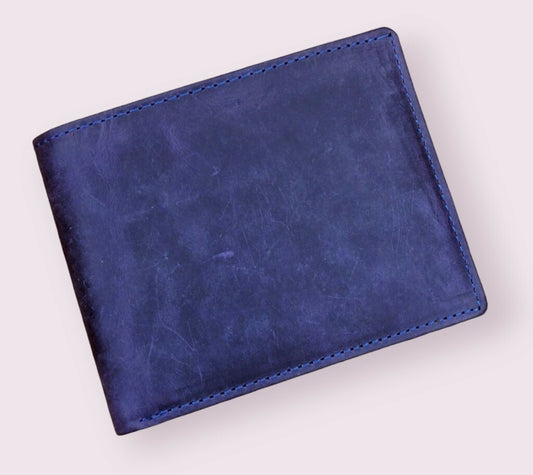 Navy blue genuine leather wallet with two hidden compartments